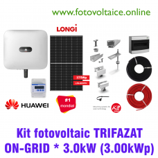 Kit fotovoltaic trifazat ON-GRID 3.00kWp (HUAWEI, LONGi, K2 Systems)